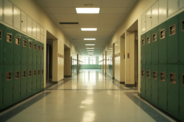 Endless School Corridor with Lockers Generative AI