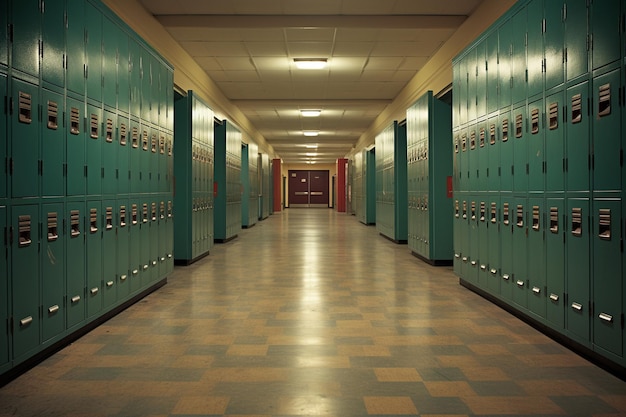 Endless School Corridor with Lockers Generative AI