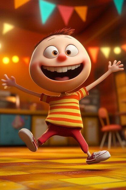 Photo energetic 3d cartoon character dancing joyfully