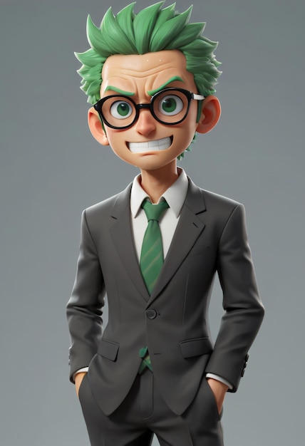 Energetic Animated Businessman with Vibrant Green Hair