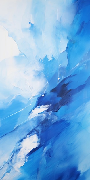 Energetic Blue And White Abstract Painting With Translucent Water