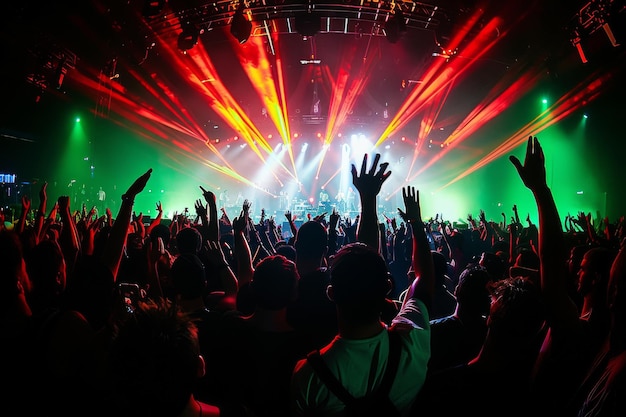 Energetic Concert Crowd with Colorful Stage Lights