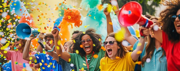 Energetic crowd celebrates and enjoys a vibrant festival parade