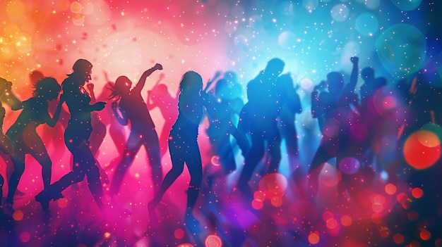 Photo energetic dancing silhouettes on colorful background