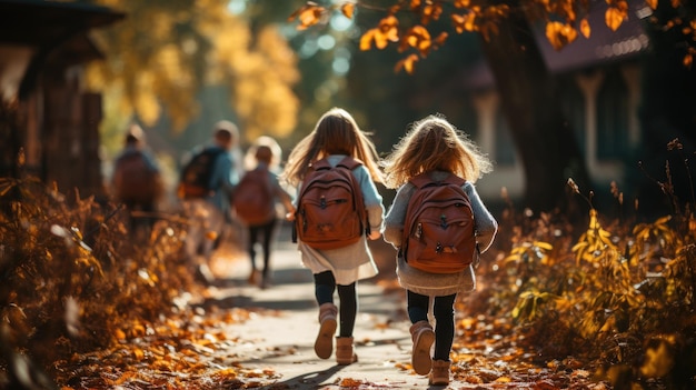 Energetic Elementary Kids on the Run