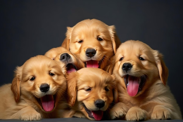 Energetic Golden Retriever Puppies Having Fun