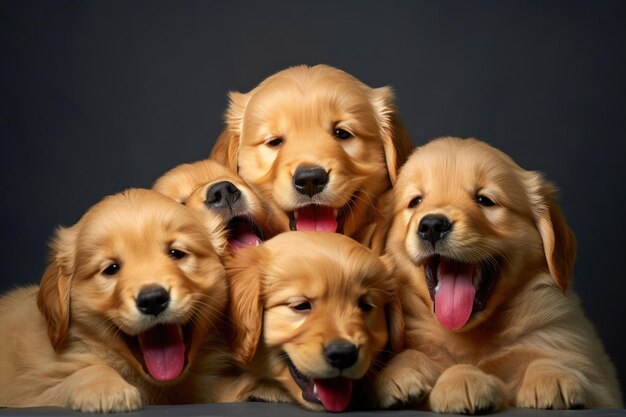 Photo energetic golden retriever puppies having fun