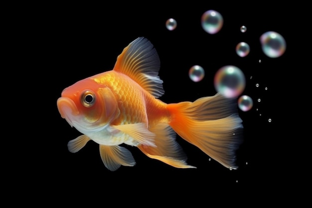 Energetic goldfish playfully blows bubbles adding joy to its surroundings