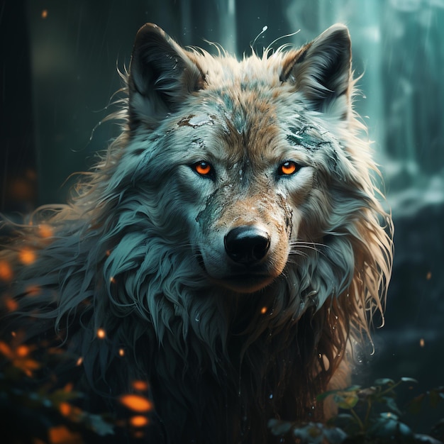 An energetic and majestic wolf art generative ai