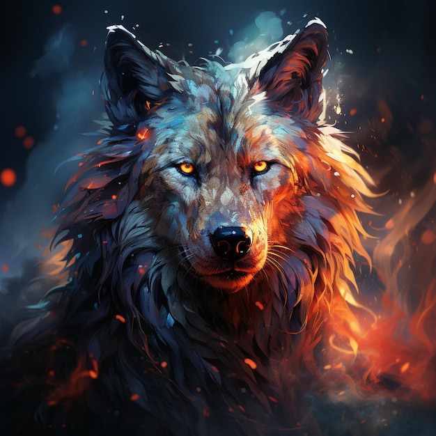 An energetic and majestic wolf art generative ai