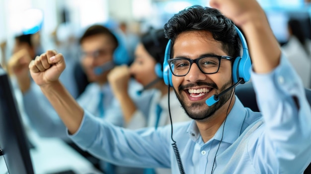 Energetic male call center employee