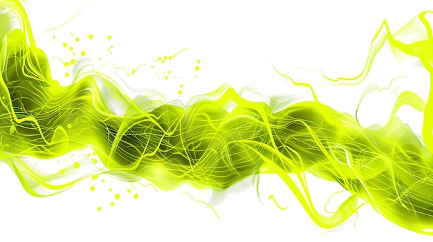 Energetic neon green lightning streaks alongside dynamic yellow wave patterns isolated on a solid white background