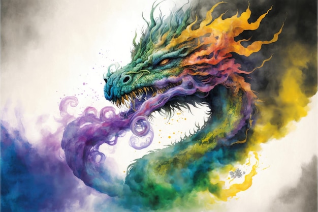 Energetic powerful of dragon multicolor pastel powder with isolated background