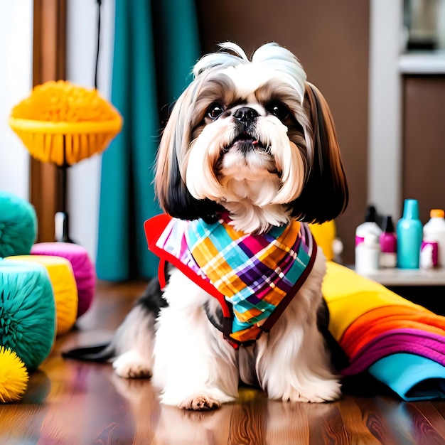 Energetic Shih Tzu Dog at the Grooming Salon