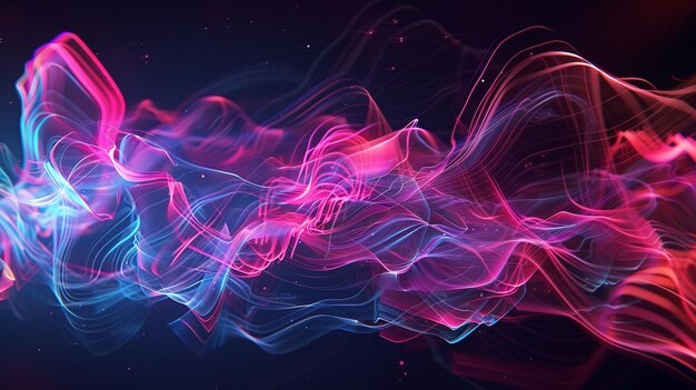 Energetic streaks of neon light weaving together in a captivating display of vibrant digital choreography