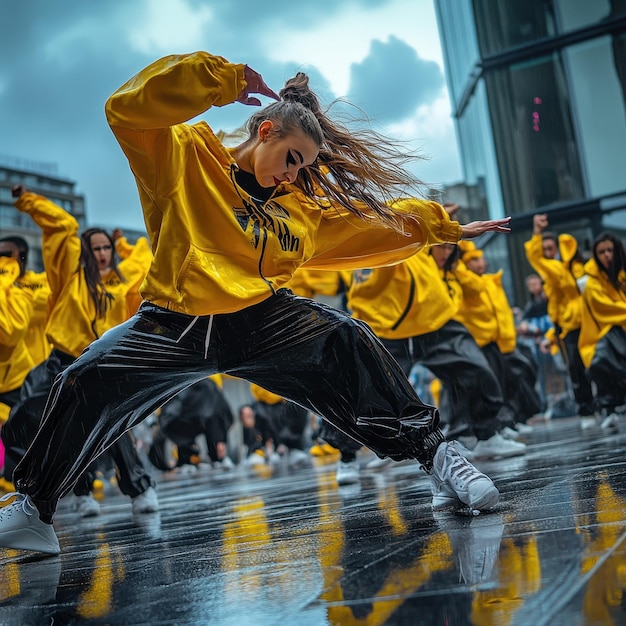 Photo energetic street dancers showcasing unique moves