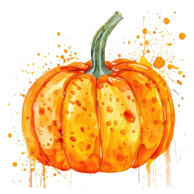 Photo an energetic watercolor illustration of a pumpkin with vivid orange splashes