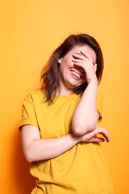 Energetic woman on isolated background