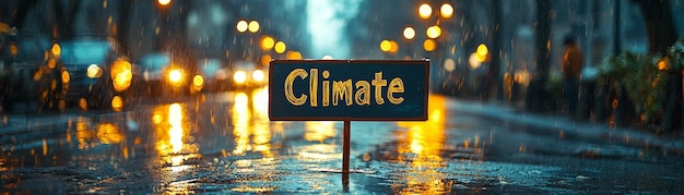 Photo energizing climate action handwritten climate text on sign with energetic event atmosphere