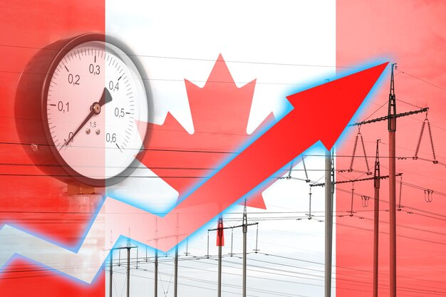 Energy crisis Graph on the background of the flag of Canada Global energy crisis concept