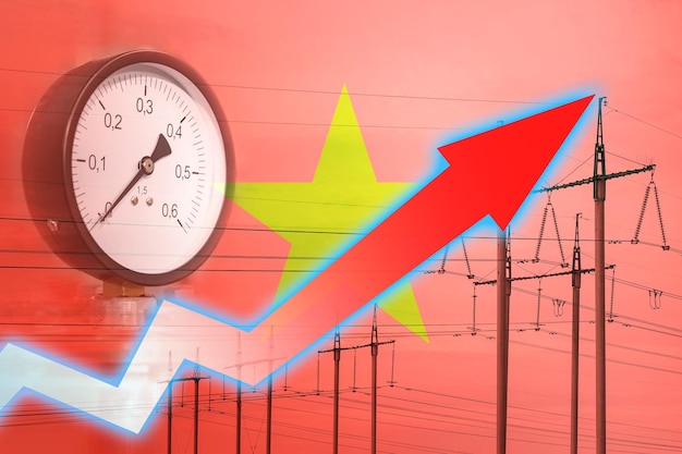 Energy crisis Graph on the background of the flag of Vietnam Global energy crisis concept