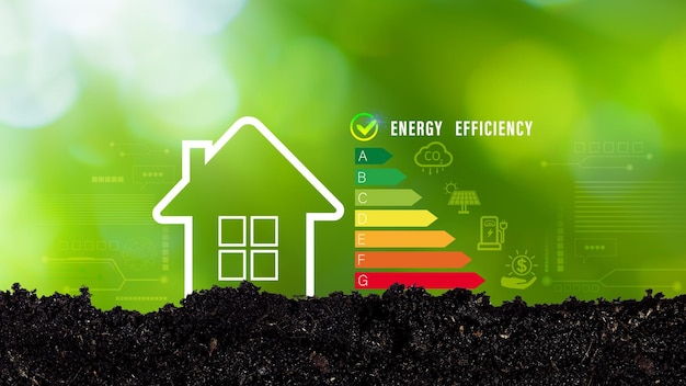 Photo energy efficiency concept energy efficiency rating for energy efficient house building rate label audit renewable energy concept for background