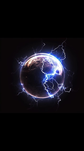 Energy of fractal Electric ball with strikes lightning AI Generated