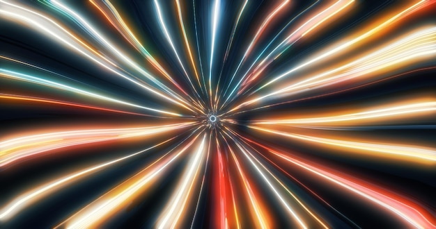 Energy hyper tunnel multicolour background with neon lights and stripes