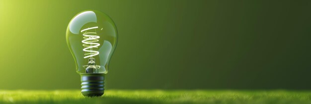 Energy saving day Light bulb on a green background Environmental protection renewable sustainable energy sources Earth Day Save world and energy power Free space for text