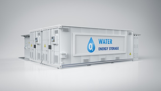 Energy storage system or battery container unit with water power