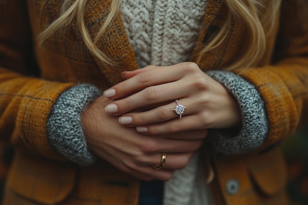 Photo engagement ring on a womans hand