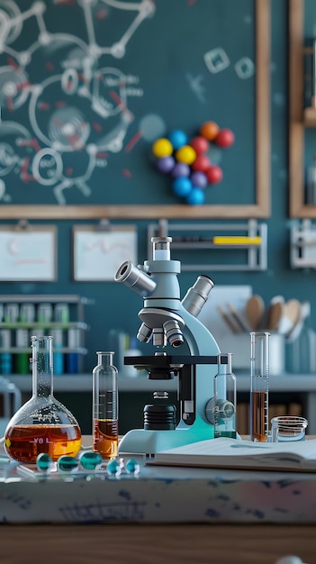 Engaging backtoschool theme highlighting a science lab with experiments and equipment