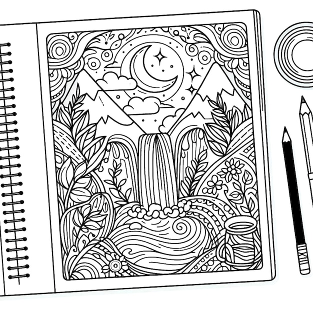 Photo engaging child coloring book with cute characters and imaginative designs