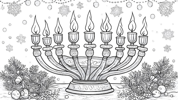 Photo an engaging coloring book design featuring menorahs and dreidels perfect for celebrating hanukkah with a fun activity