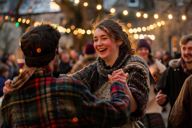 Engaging in folk dance sessions at Hogmanay ar generative ai