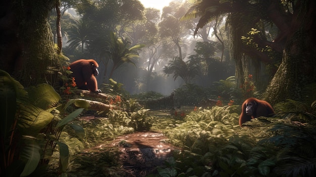 The engaging orangutan habitat is designed to mimic the natural environment of these great apes Generated by AI