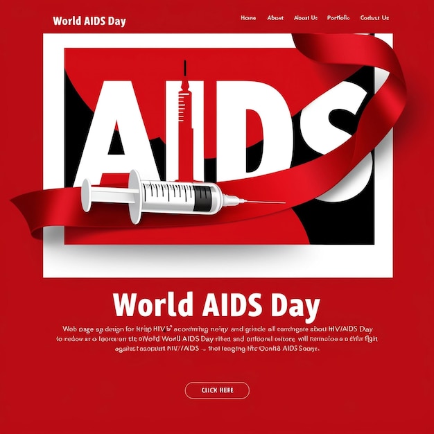 Photo engaging web page design for world aids day bold layout red ribbon syringe graphic calltoaction