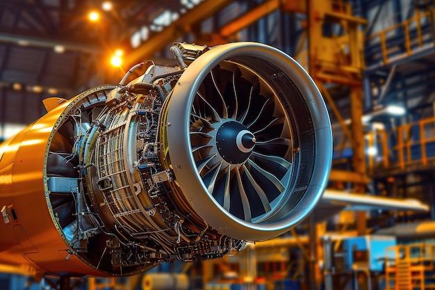 The engine of an aircraft is shown in closeup