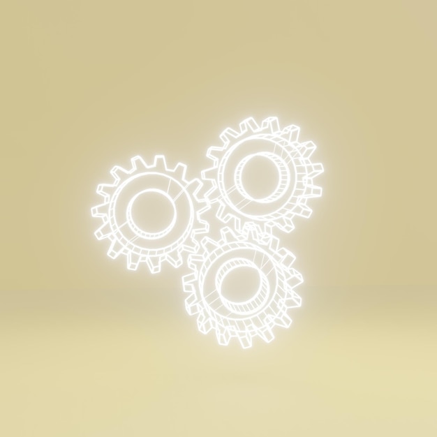 Engine gear with 3D illustration renders beautiful young orange background