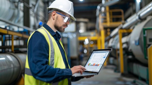 Photo engineer analyzing data on laptop