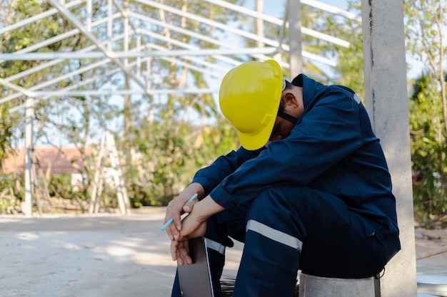 Engineer checking work at construction building