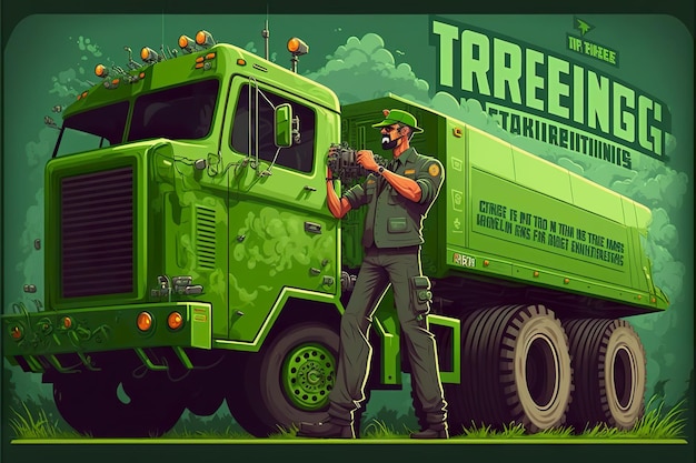 Engineer of green transport flat illustration