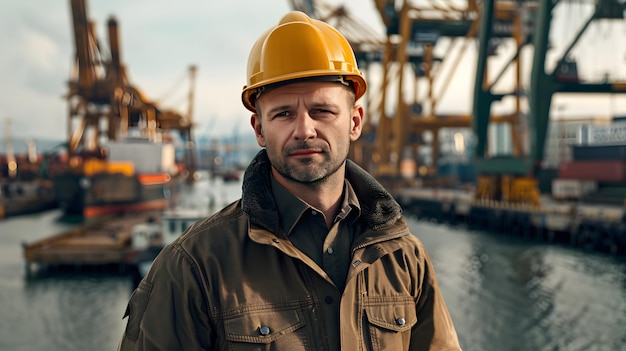 Engineer at Harbor During Golden Hour Generative AI