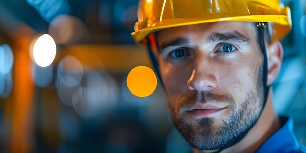 Engineer in a helmet operates a machine in a factory to produce composite materials using G41 technology Concept Manufacturing process Composite materials Industrial engineering Factory safety