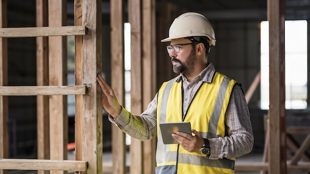 Engineer is inspecting his work in building construction site