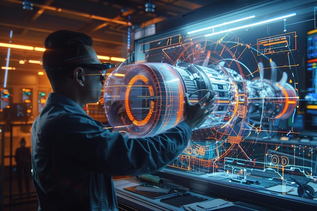 Engineer Using Augmented Reality for Turbine Engine Design