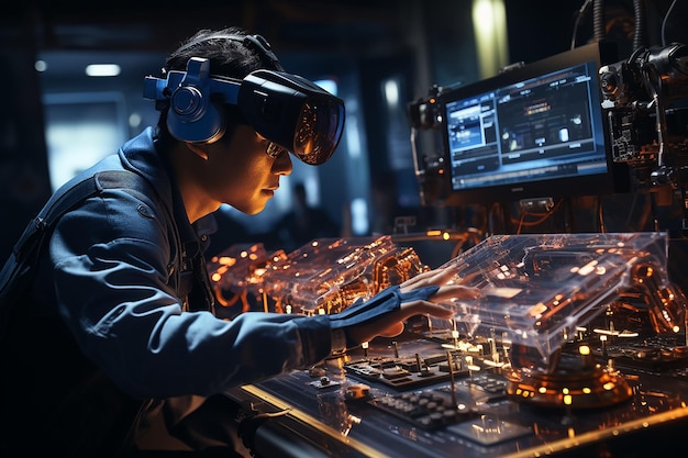 An engineer using virtual reality in a control room