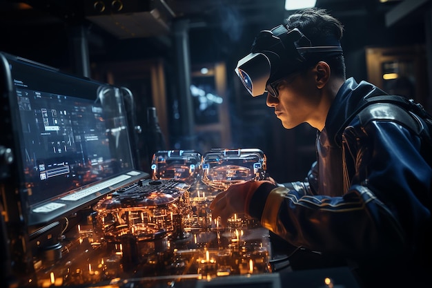 An engineer using virtual reality in a control room