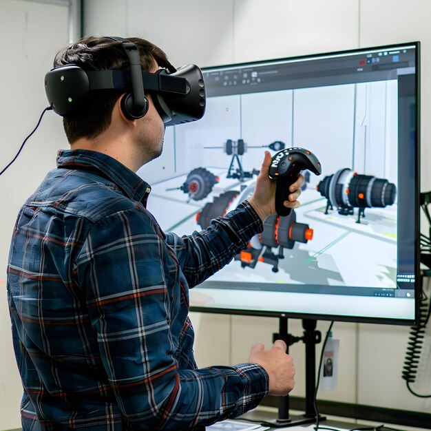 Engineer in VR simulation designing in virtual reality