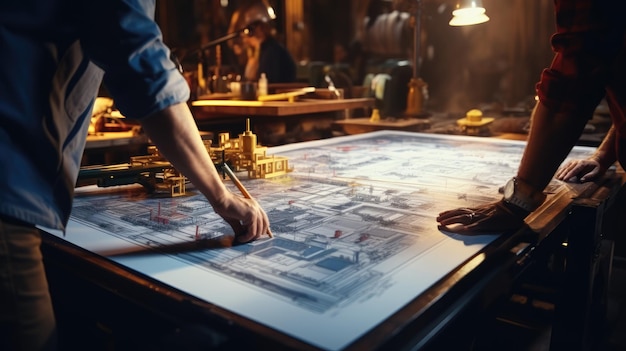 a engineer working on blueprint construction